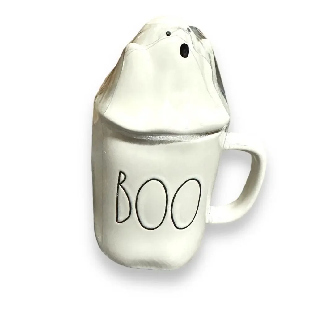 Rae‎ Dunn White “Boo” Mug w/ Ghost DecorativeTopper NWT Halloween Spooky